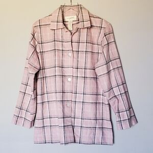 Easy Spirit Flannel Wool Blend Pink Plaid Shacket Jacket
